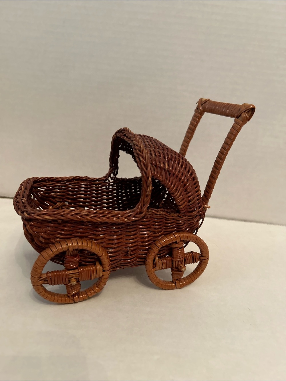 Brown Wicker Doll Stroller Toy - Classic Kids Toy